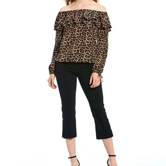 MICHAEL Michael Kors Leopard Print Layered Ruffle Off-the-Shoulder Top size XL - Picture 1 of 7